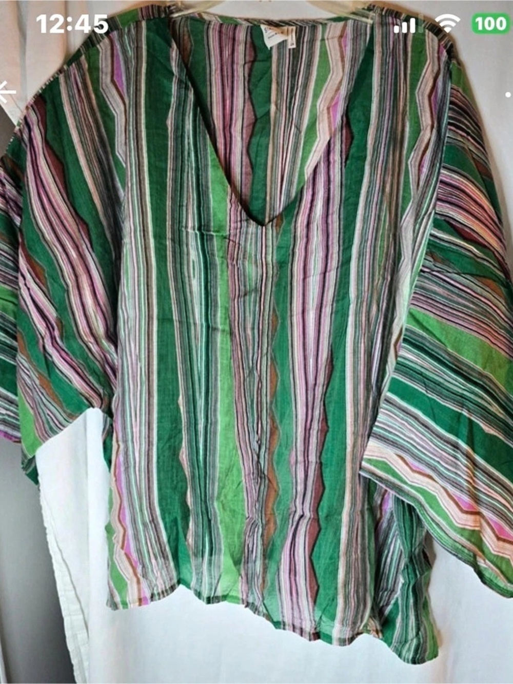 Super cute and lightweight Simple by Suzanne Betro Striped Tunic in Green & Pink